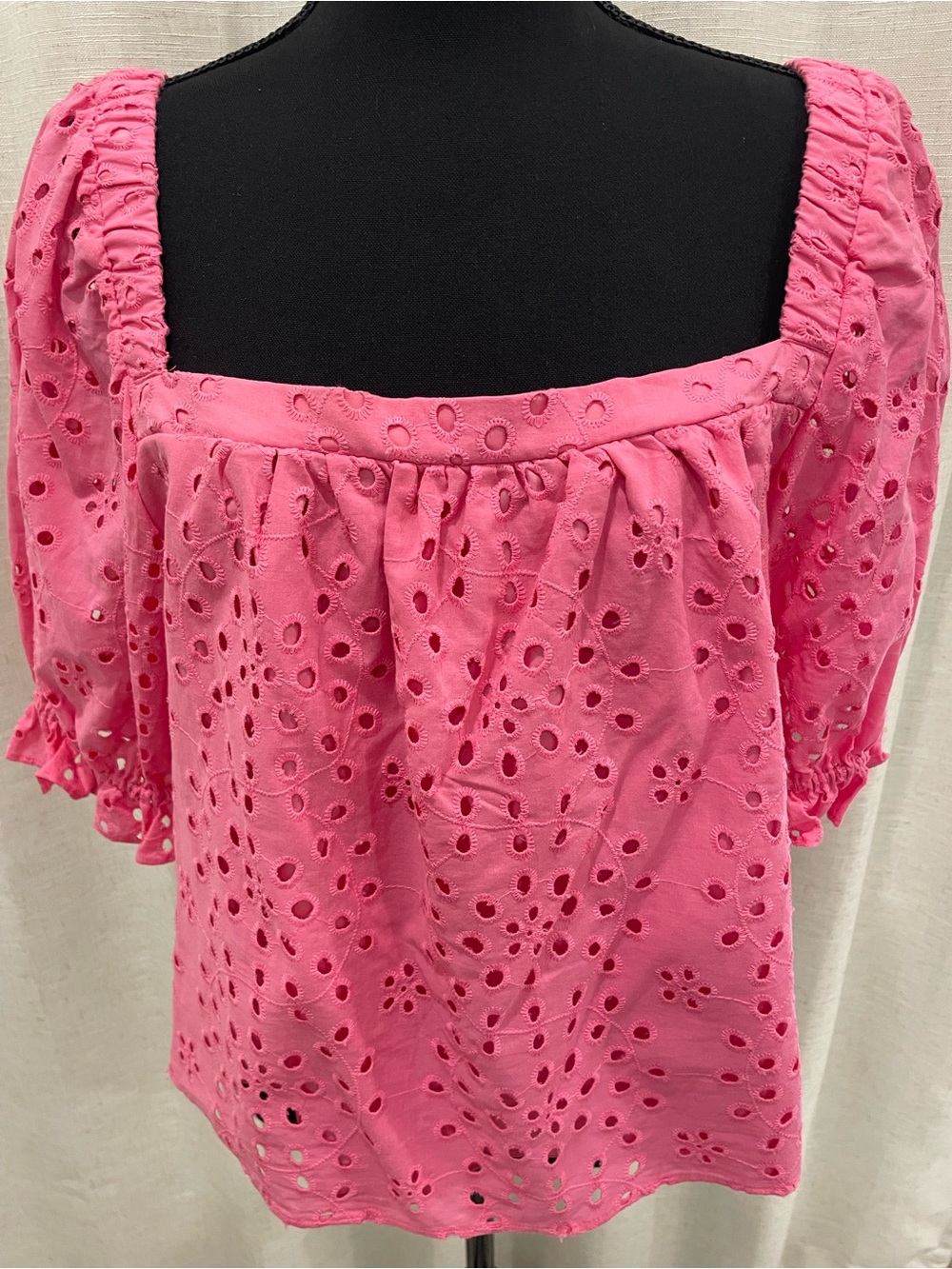Pink Eyelet Square-Neck Women's Top